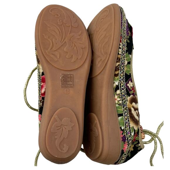 Rosy Multicolor Floral Print Ankle Beads Ballet Flats 10 - Picture 5 of 6